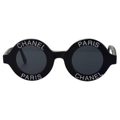 Vintage 1993 Iconic CHANEL PARIS CC Logo Round Black Sunglasses