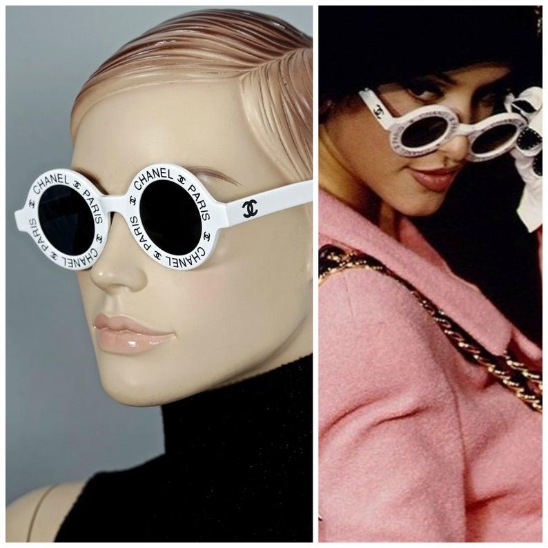 Women's or Men's Vintage 1993 Iconic CHANEL PARIS CC Logo Round White Sunglasses