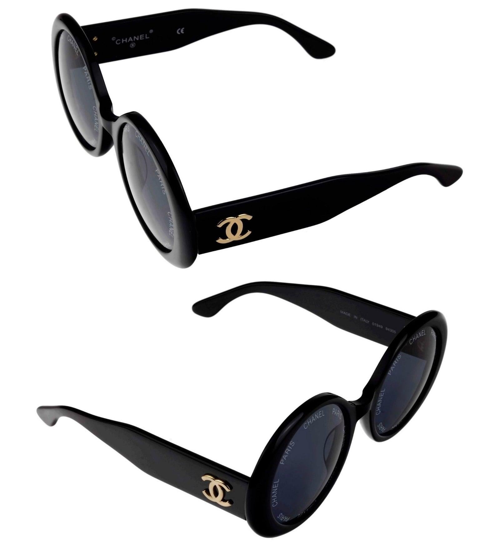 Women's or Men's Vintage 1993 Iconic CHANEL PARIS Lens Round Black Sunglasses As Seen On Rihana For Sale