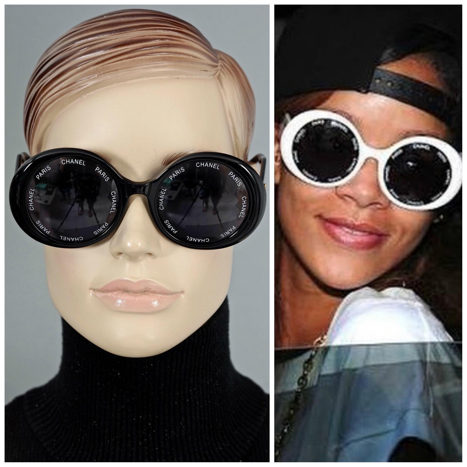 Vintage 1993 Iconic CHANEL PARIS Lens Round Black Sunglasses As Seen On Rihana For Sale 2