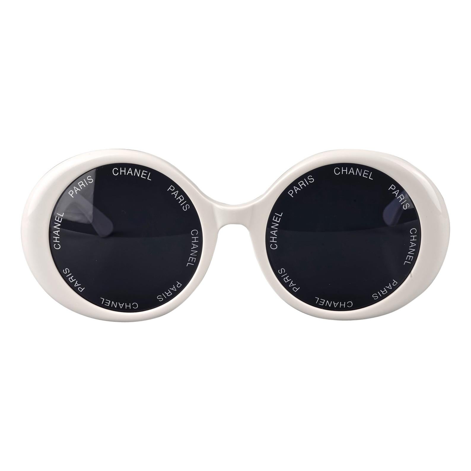 Vintage 1993 Iconic CHANEL PARIS Lens Round White Sunglasses As Seen On Rihana