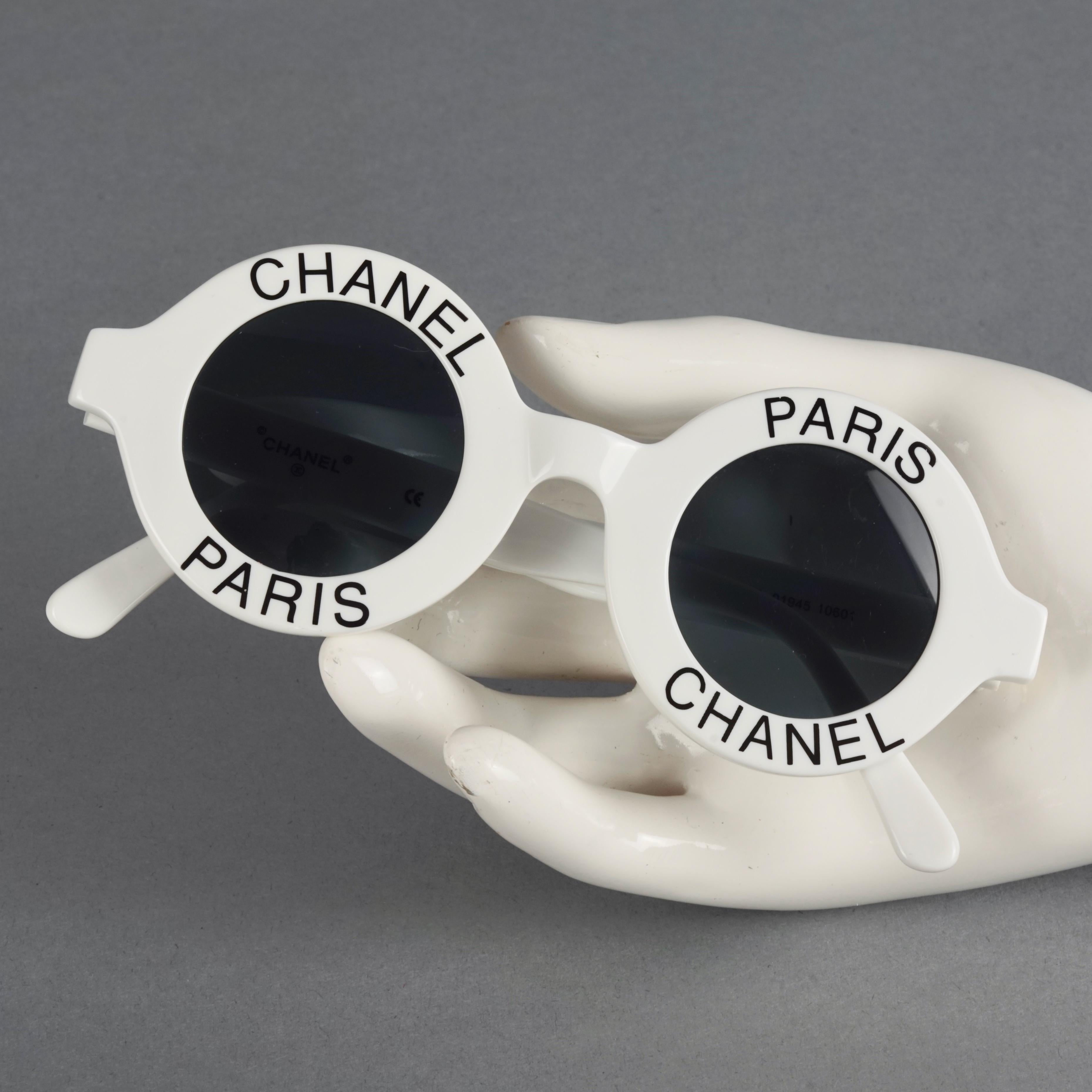 Vintage 1993 Iconic CHANEL PARIS Round White Sunglasses For Sale 5