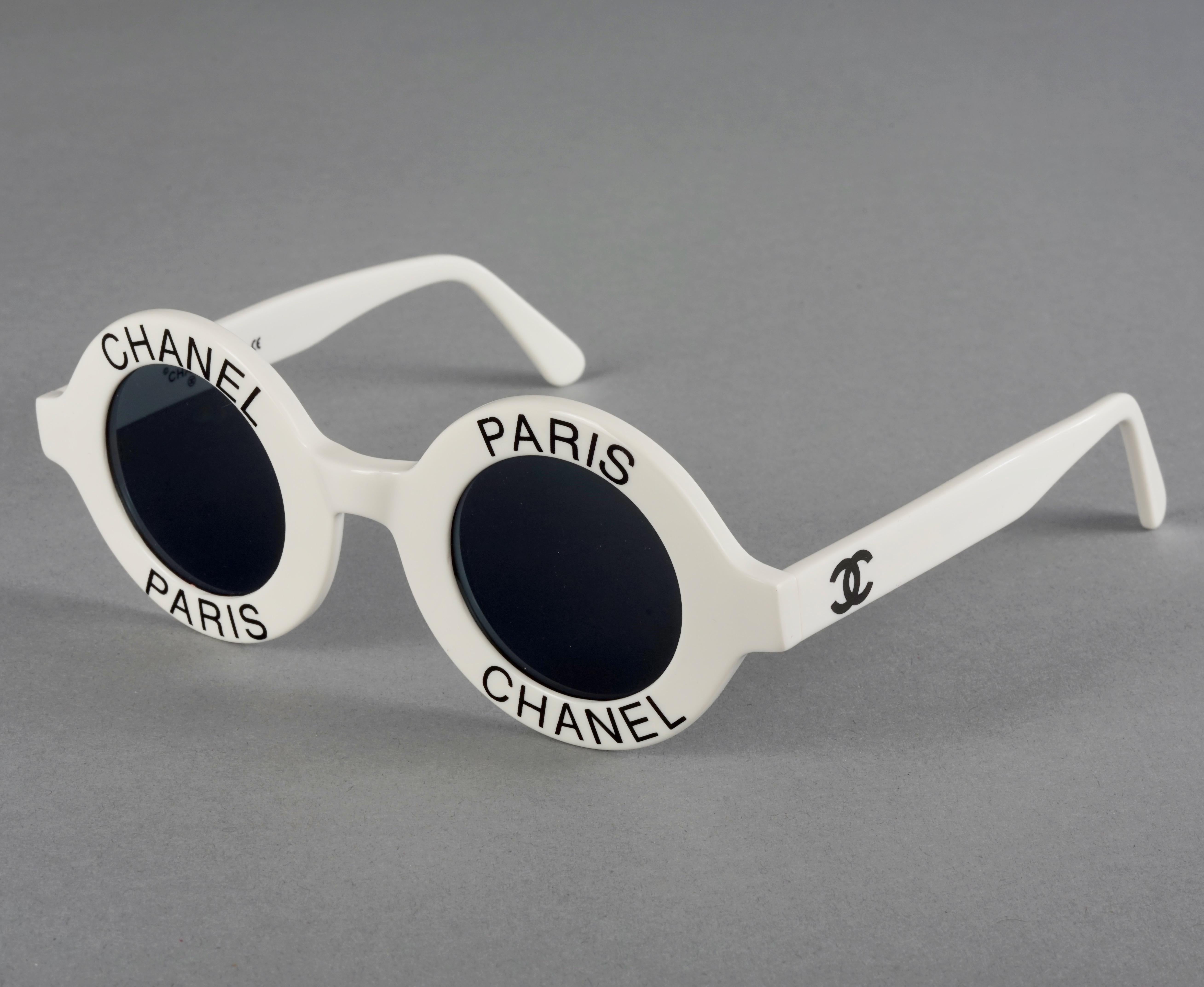 Vintage 1993 Iconic CHANEL PARIS Round White Sunglasses For Sale 1