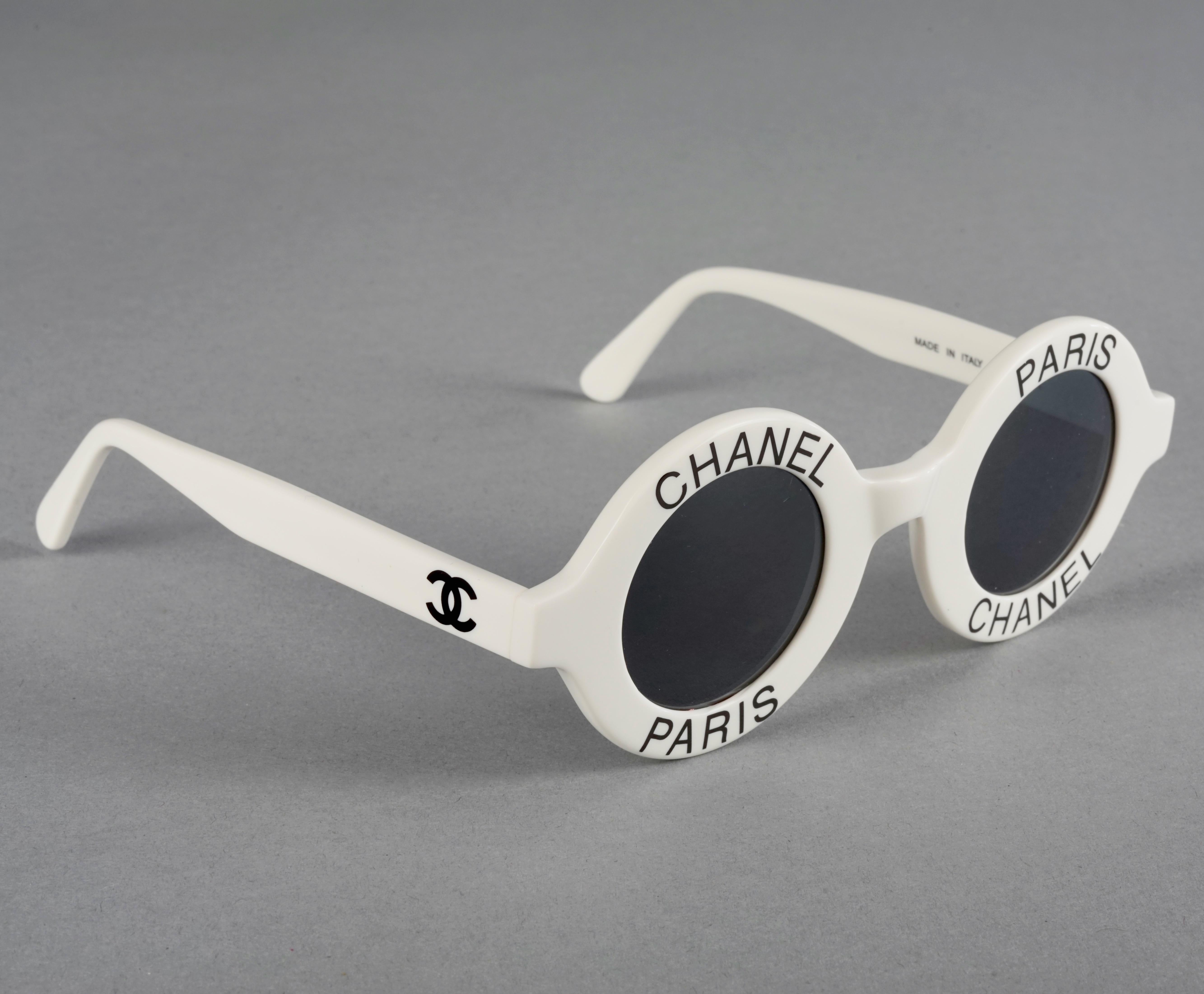 Vintage 1993 Iconic CHANEL PARIS Round White Sunglasses For Sale 2