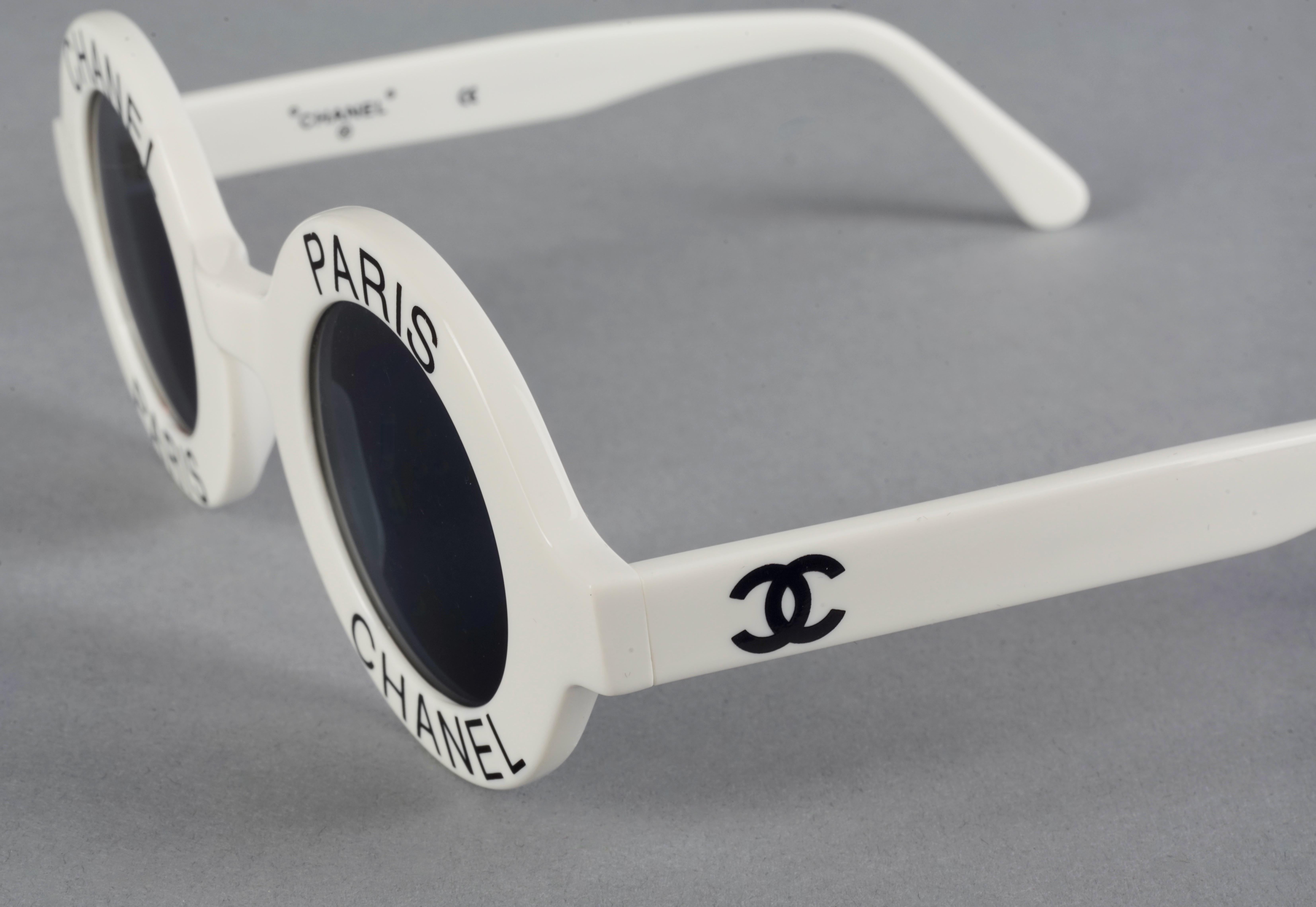 Women's or Men's Vintage 1993 Iconic CHANEL PARIS Round White Sunglasses For Sale