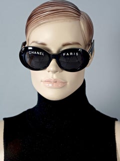 Vintage 1993 Iconic CHANEL PARIS Spelled Black Sunglasses
