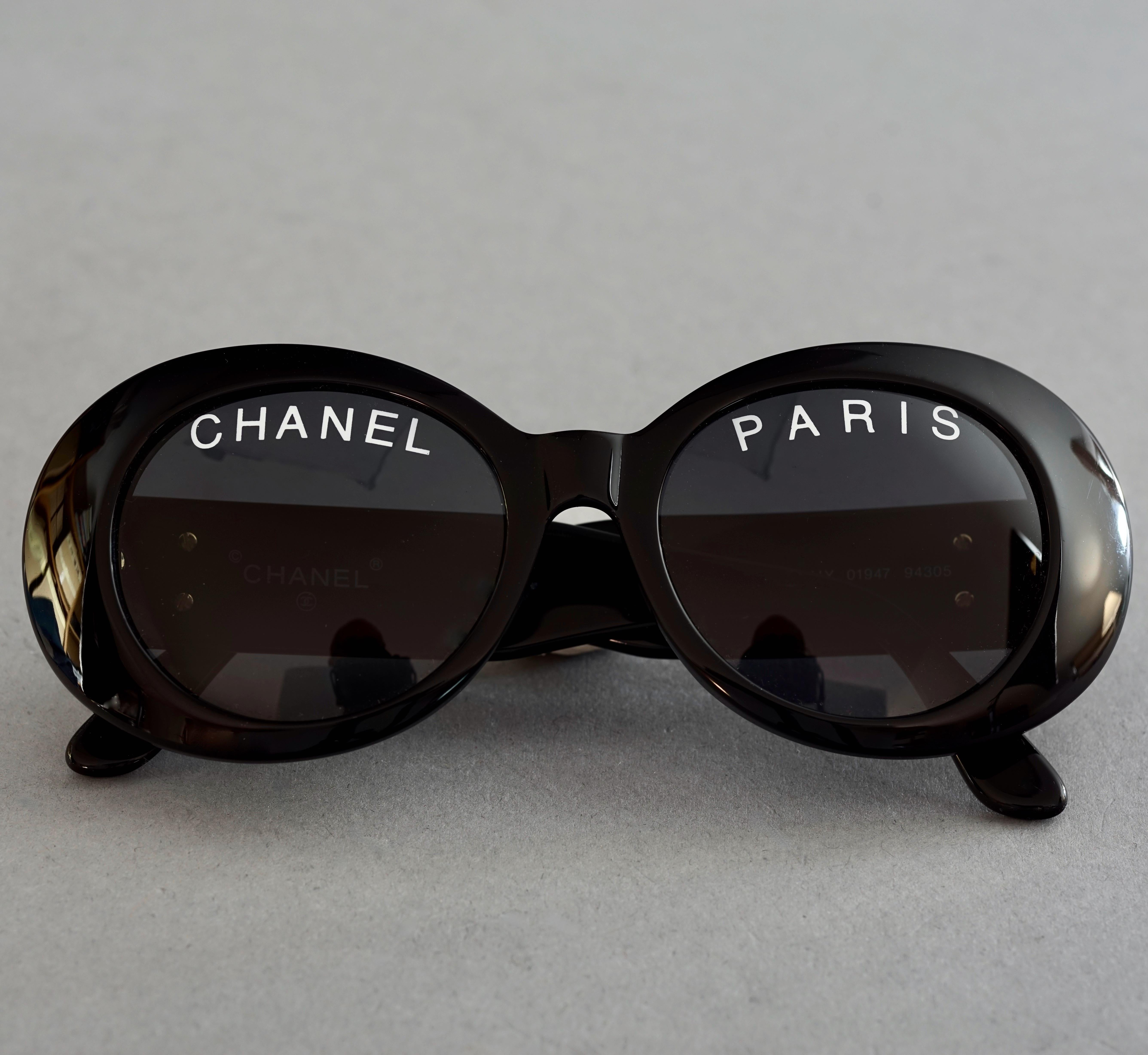 Women's or Men's Vintage 1993 Iconic CHANEL PARIS Spelled Black Sunglasses For Sale