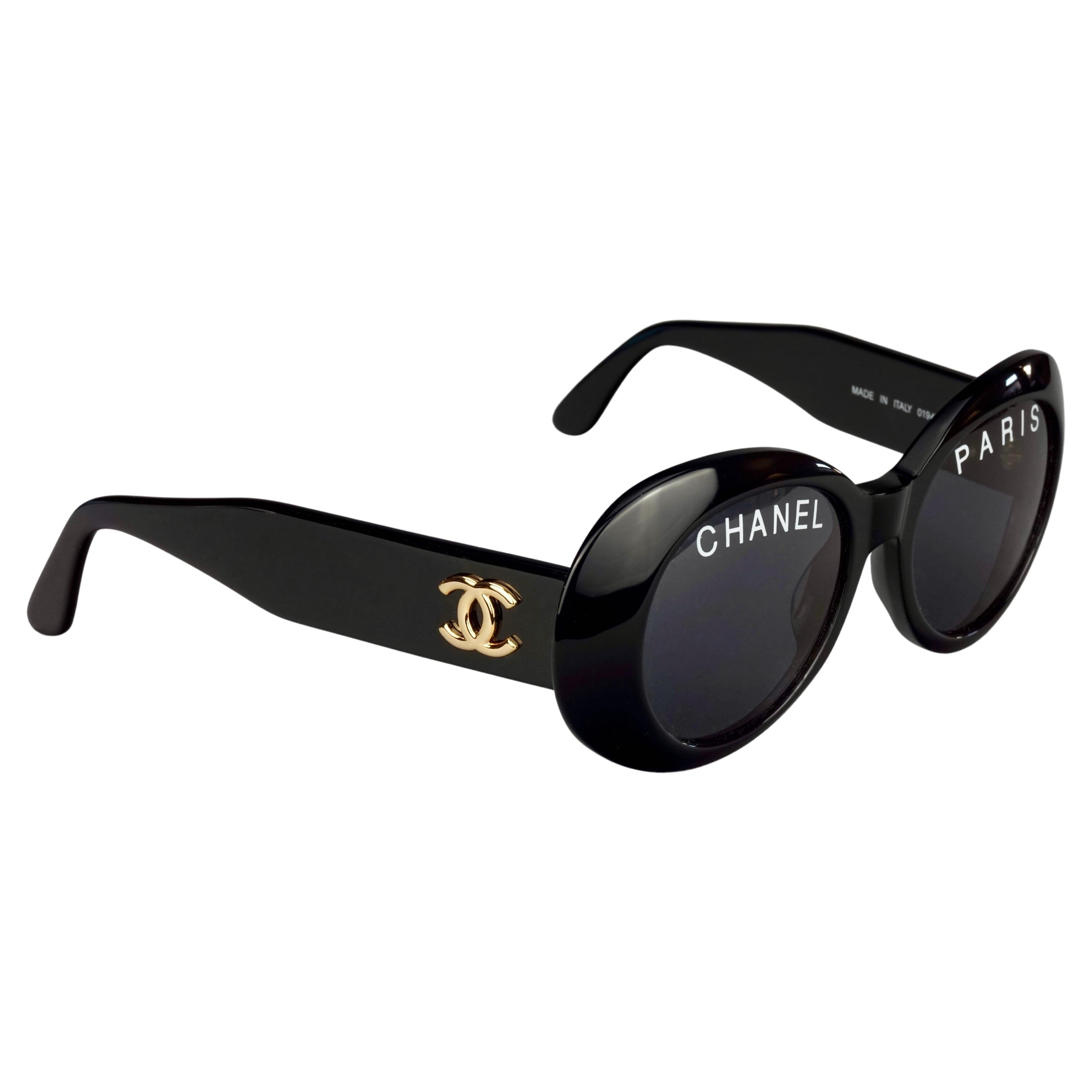 Vintage 1993 Iconic CHANEL PARIS Spelled Black Sunglasses