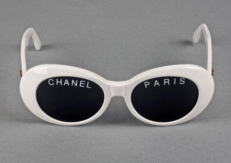 Vintage 1993 Iconic CHANEL PARIS Spelled White Sunglasses For Sale at  1stDibs