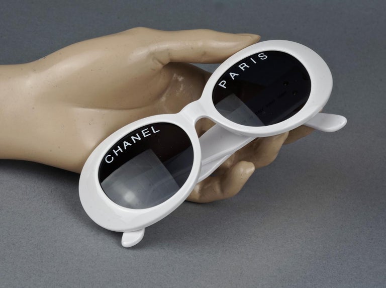 Vintage 1993 Iconic CHANEL PARIS Spelled White Sunglasses For Sale at  1stDibs