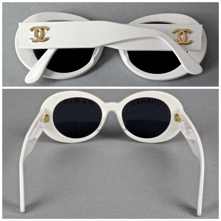 Vintage 1993 Iconic CHANEL PARIS Spelled White Sunglasses For Sale at  1stDibs