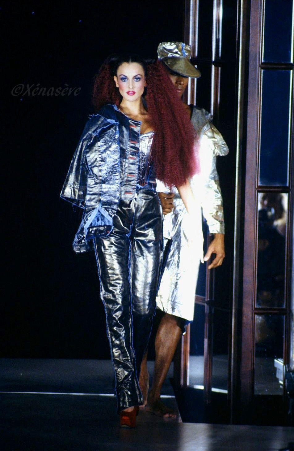 Vintage 1993 Vivienne Westwood Runway Metallic Denim Corset Bustier Top & Pants 11
