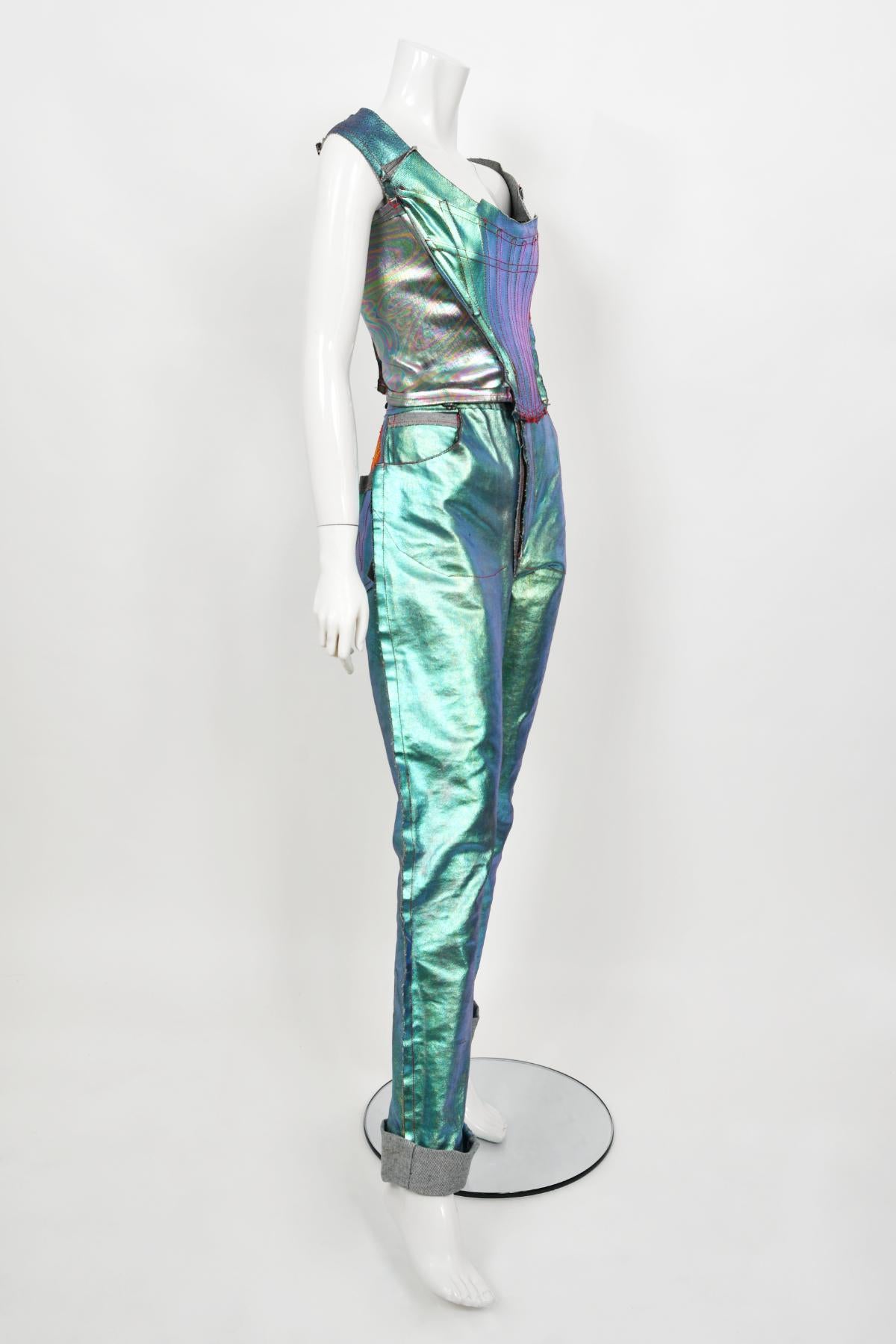 Vintage 1993 Vivienne Westwood Runway Metallic Denim Corset Bustier Top & Pants 7