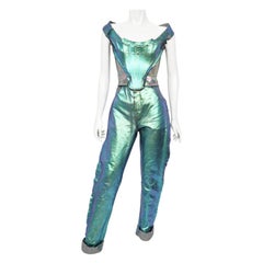 Vintage 1993 Vivienne Westwood Runway Metallic Denim Corset Bustier Top & Pants