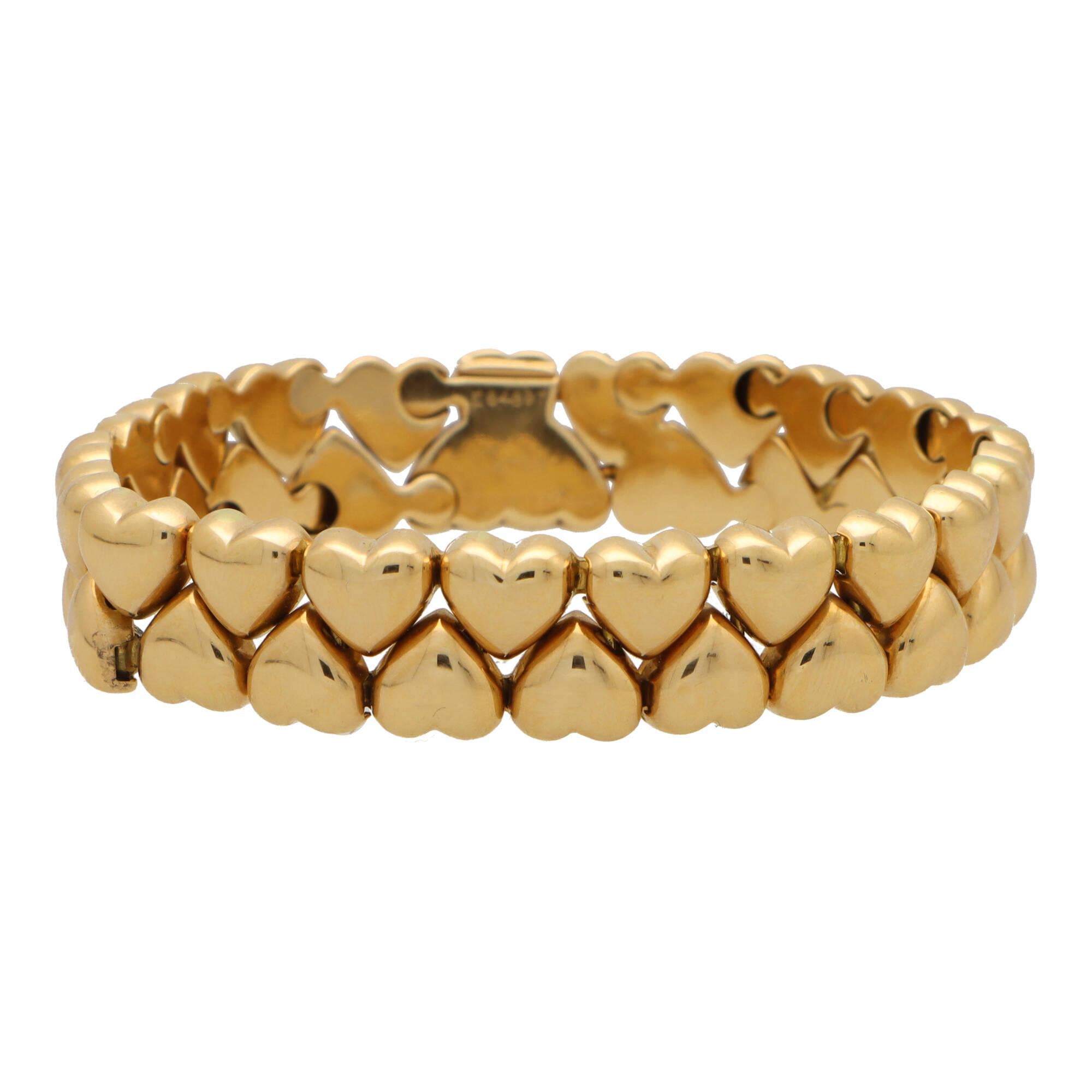 Modern Vintage 1994 Cartier Double Heart Bracelet Set in 18k Yellow Gold