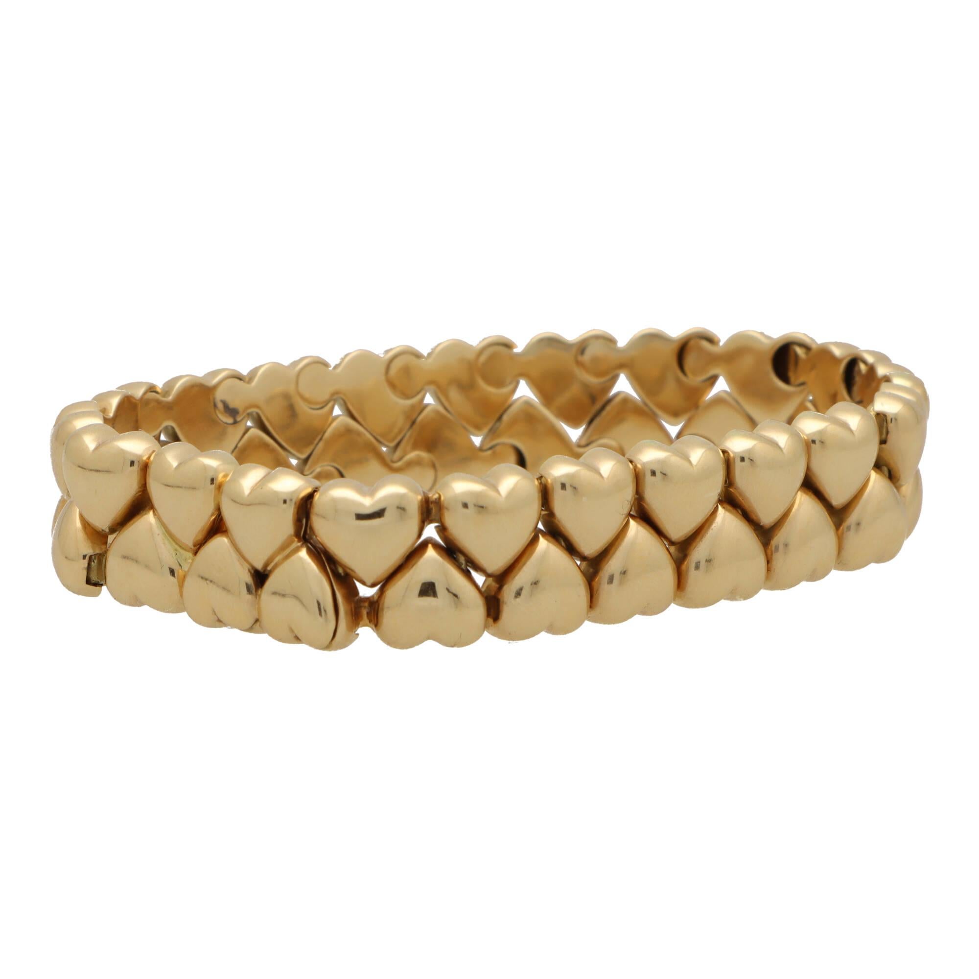 Women's or Men's Vintage 1994 Cartier Double Heart Bracelet Set in 18k Yellow Gold