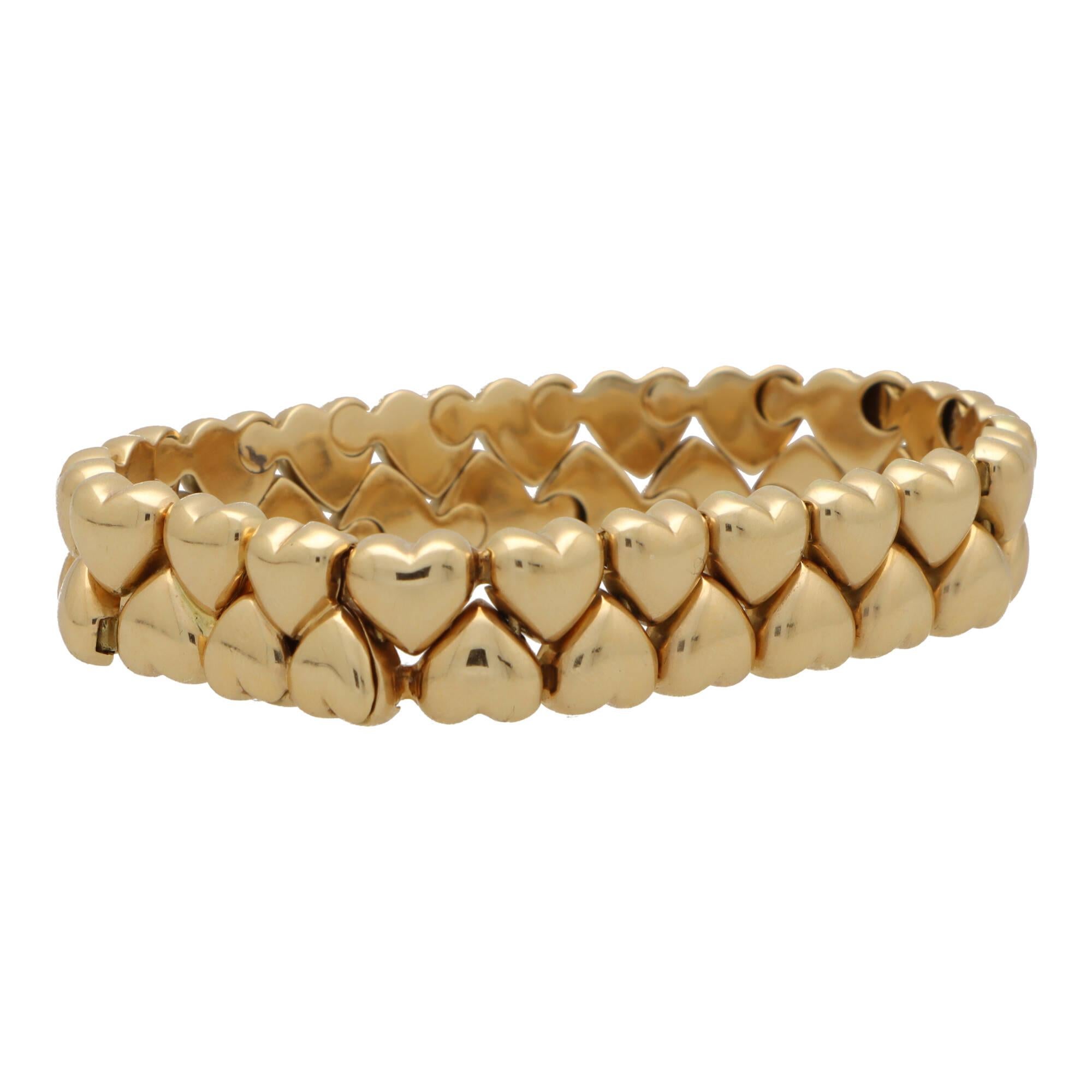 Women's or Men's Vintage 1994 Cartier Double Heart Bracelet Set in 18k Yellow Gold