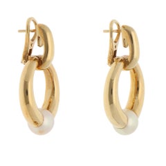 Vintage 1994 Cartier Pearl Drop Earrings in Yellow Gold