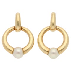 Vintage 1994 Cartier Pearl Drop Earrings in Yellow Gold