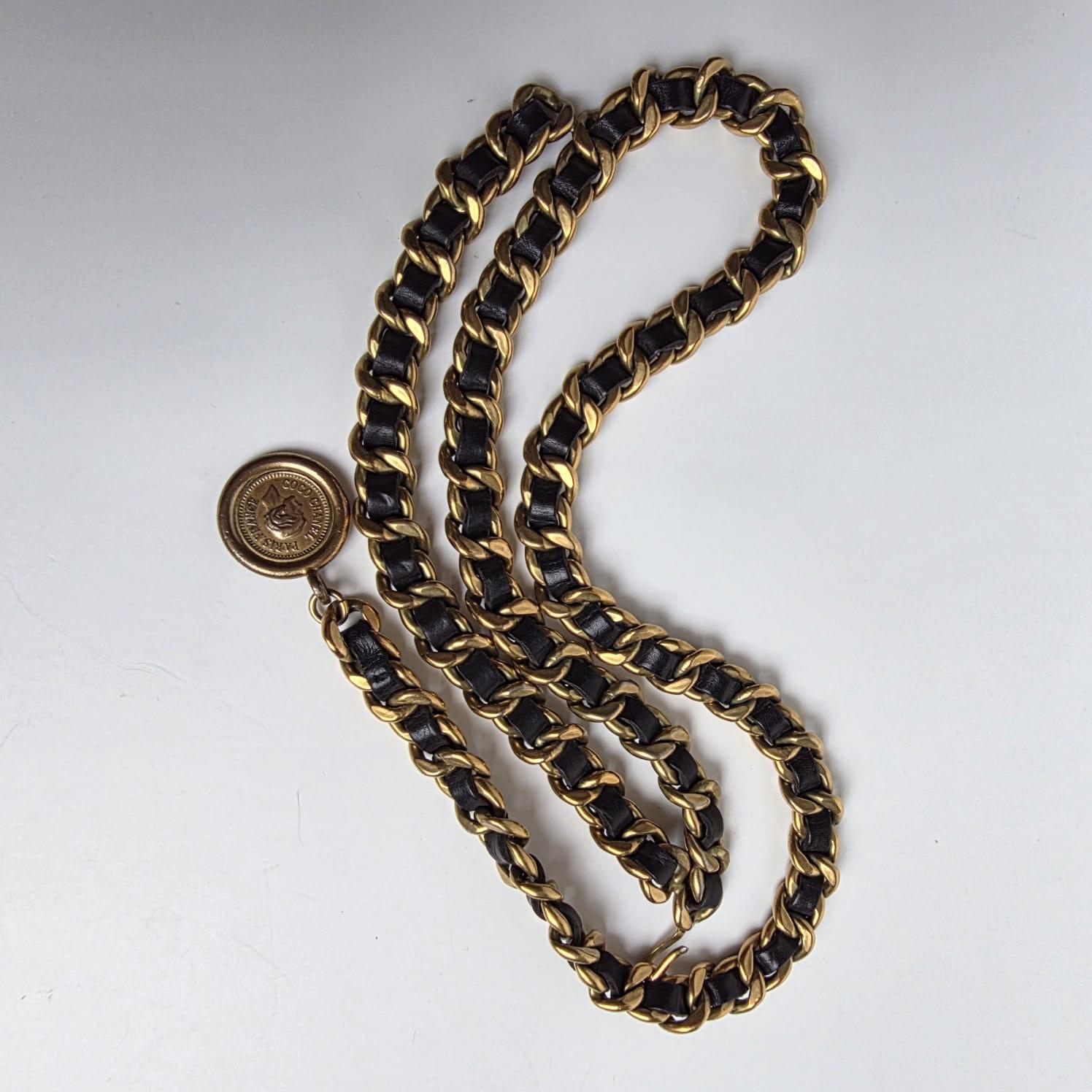 Vintage 1994 Chanel Chunky Leather Entwined Chain Layered Belt en venta 2