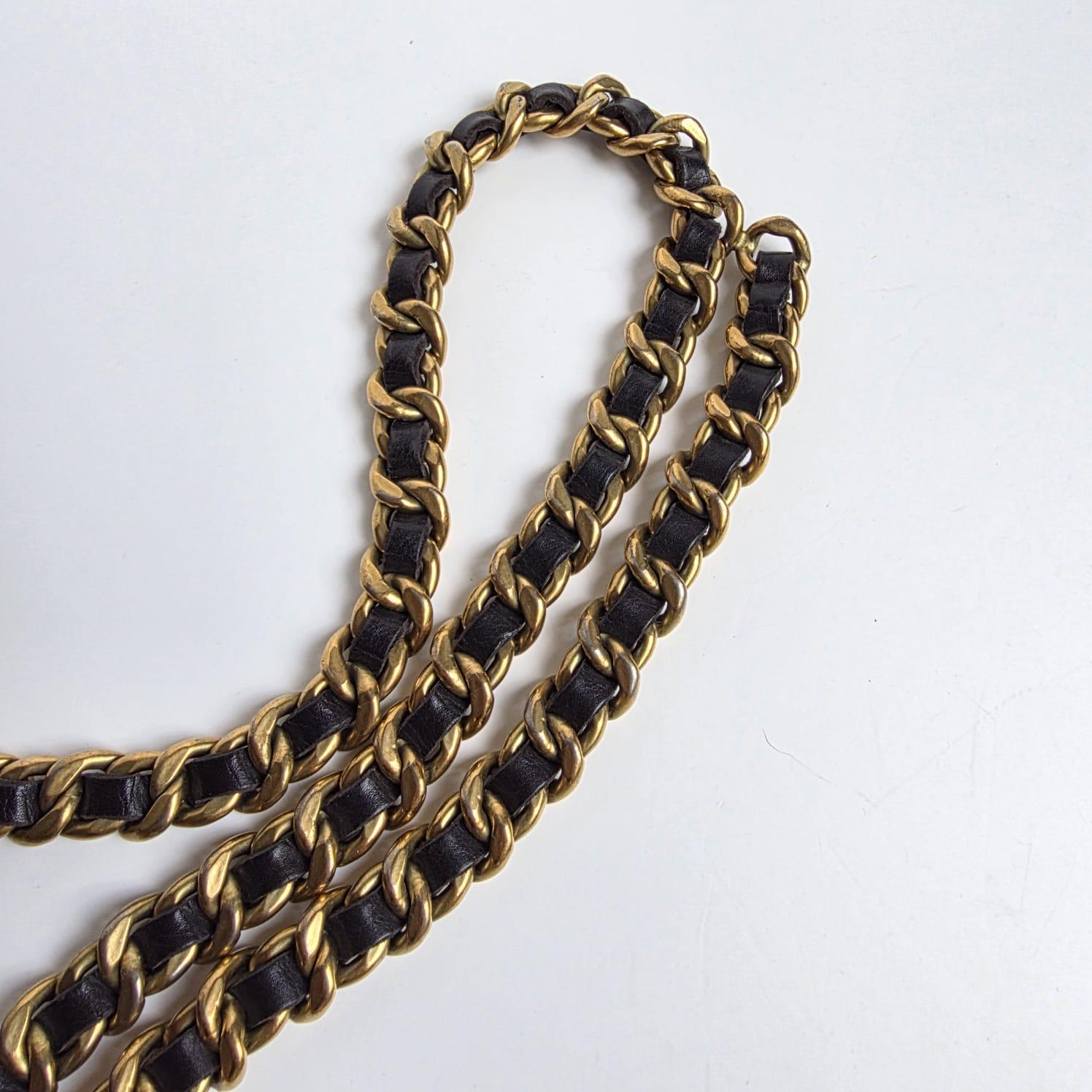 Vintage 1994 Chanel Chunky Leather Entwined Chain Layered Belt en venta 3