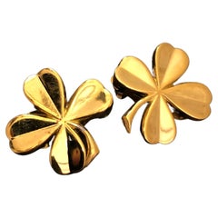 1994 Vintage CHANEL Gold Toned Clover Leaf Clip On Earrings