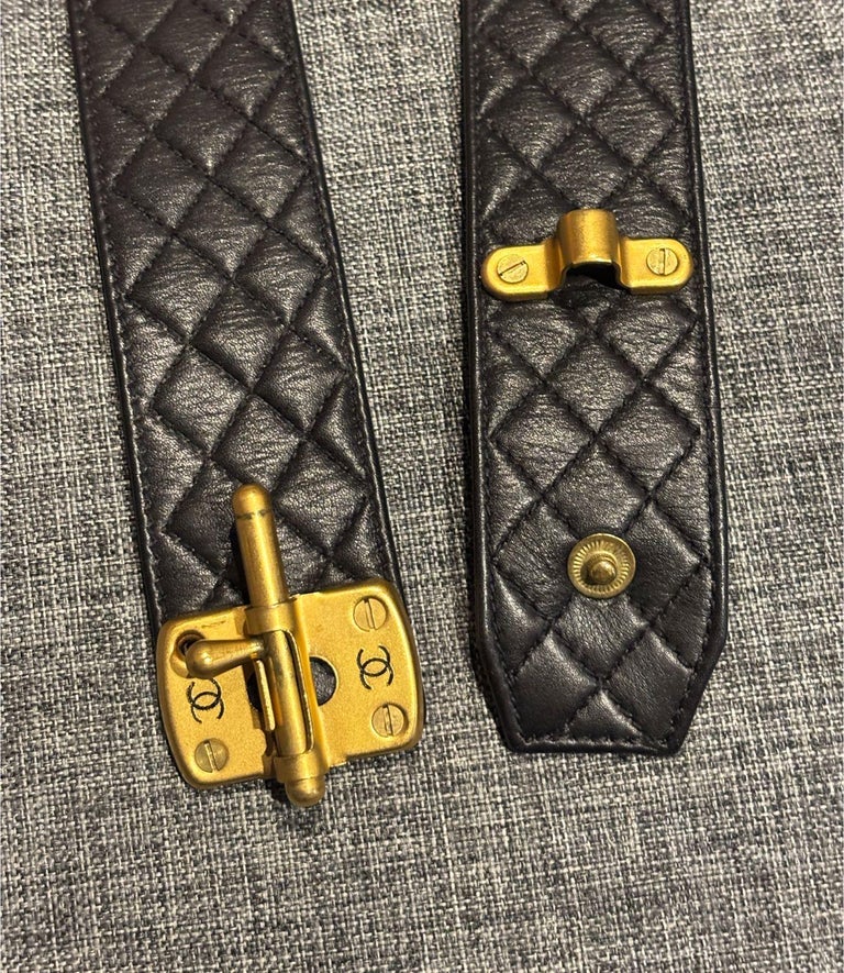 Vintage 1994 Chanel Leather Quilted Slide Lock Belt For Sale at