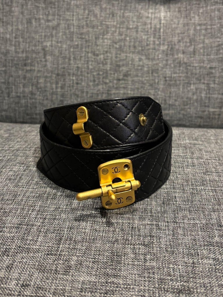 Vintage 1994 Chanel Leather Quilted Slide Lock Belt For Sale at