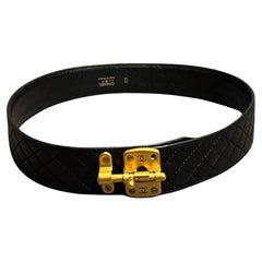Vintage 1994 Chanel Leather Quilted Slide Lock Belt