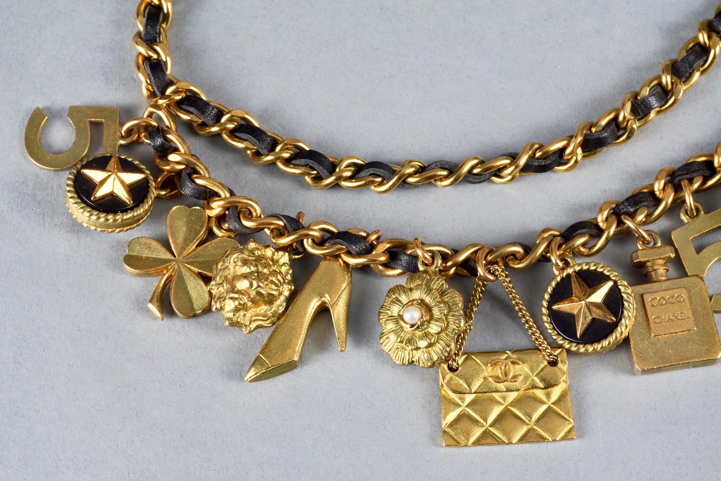 Vintage 1994 CHANEL Lucky Charm Leather Chain Necklace Belt For Sale 5