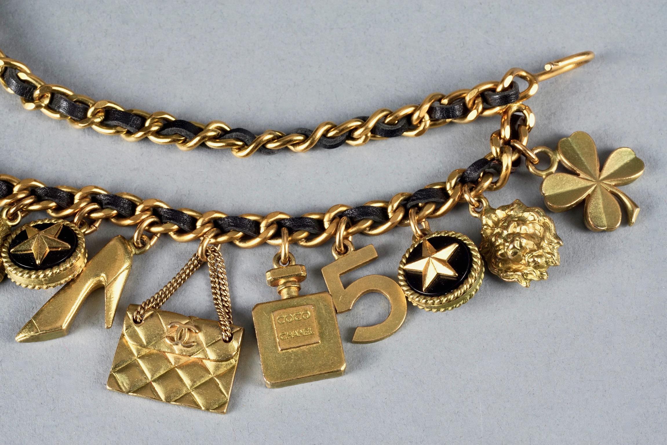 Vintage 1994 CHANEL Lucky Charm Leather Chain Necklace Belt For Sale 6