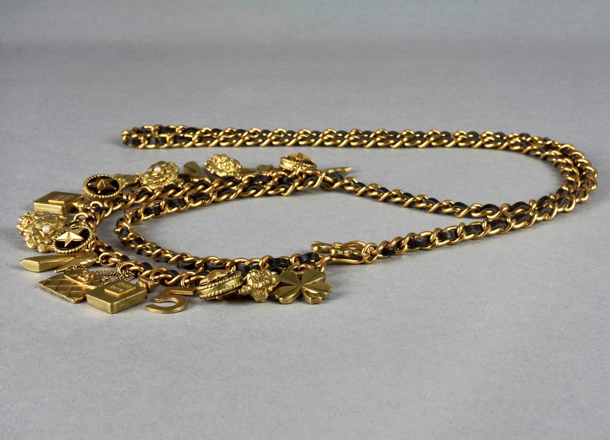 Vintage 1994 CHANEL Lucky Charm Leather Chain Necklace Belt For Sale 1