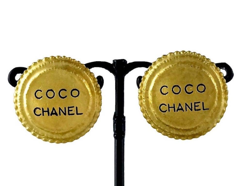 Women's Vintage 1994 COCO CHANEL Medallion Disc Earrings For Sale