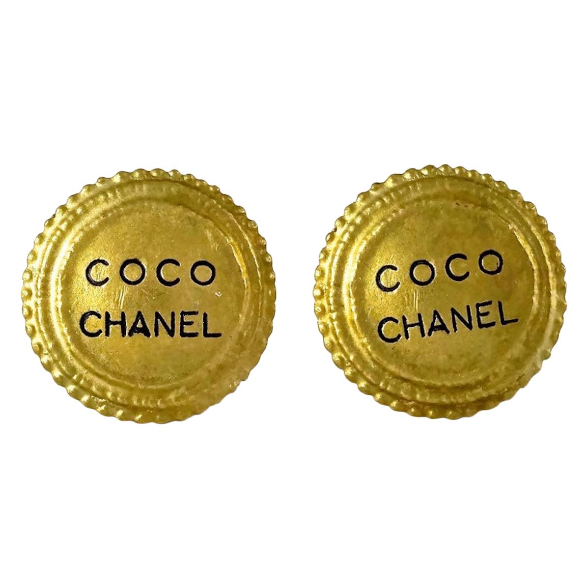 Vintage 1994 COCO CHANEL Medallion Disc Earrings