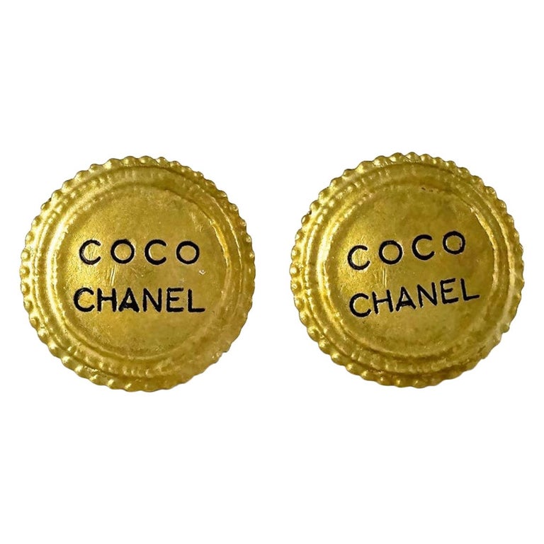 Vintage 1994 COCO CHANEL Medallion Disc Earrings For Sale at 1stDibs