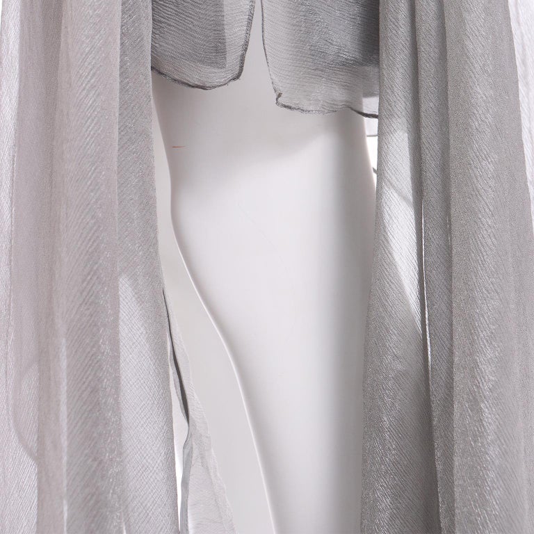 Vintage 1994 Documented Donna Karan Grey Silk Chiffon One Shoulder Evening Dress For Sale 1