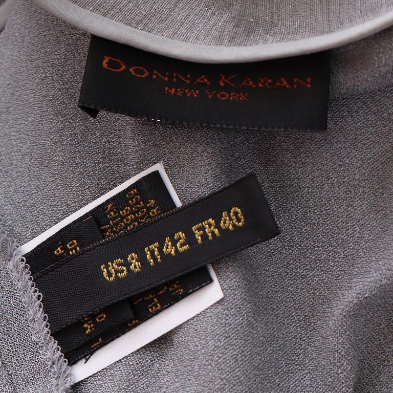 Vintage 1994 Documented Donna Karan Grey Silk Chiffon One Shoulder Evening Dress For Sale 3
