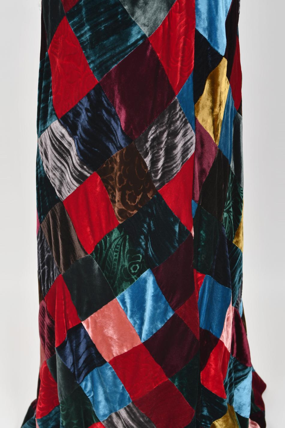 1994 Dolce & Gabbana Editorial Runway Multi-Color Patchwork Velvet Bias Cut Gown For Sale 7