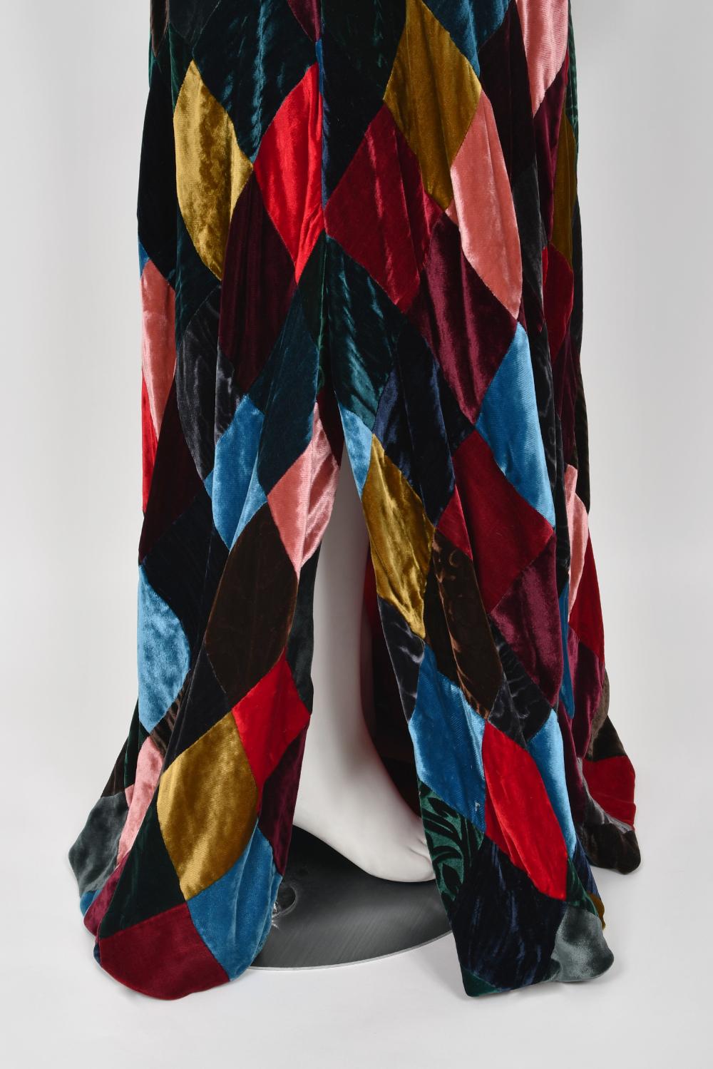 1994 Dolce & Gabbana Editorial Runway Multi-Color Patchwork Velvet Bias Cut Gown For Sale 11