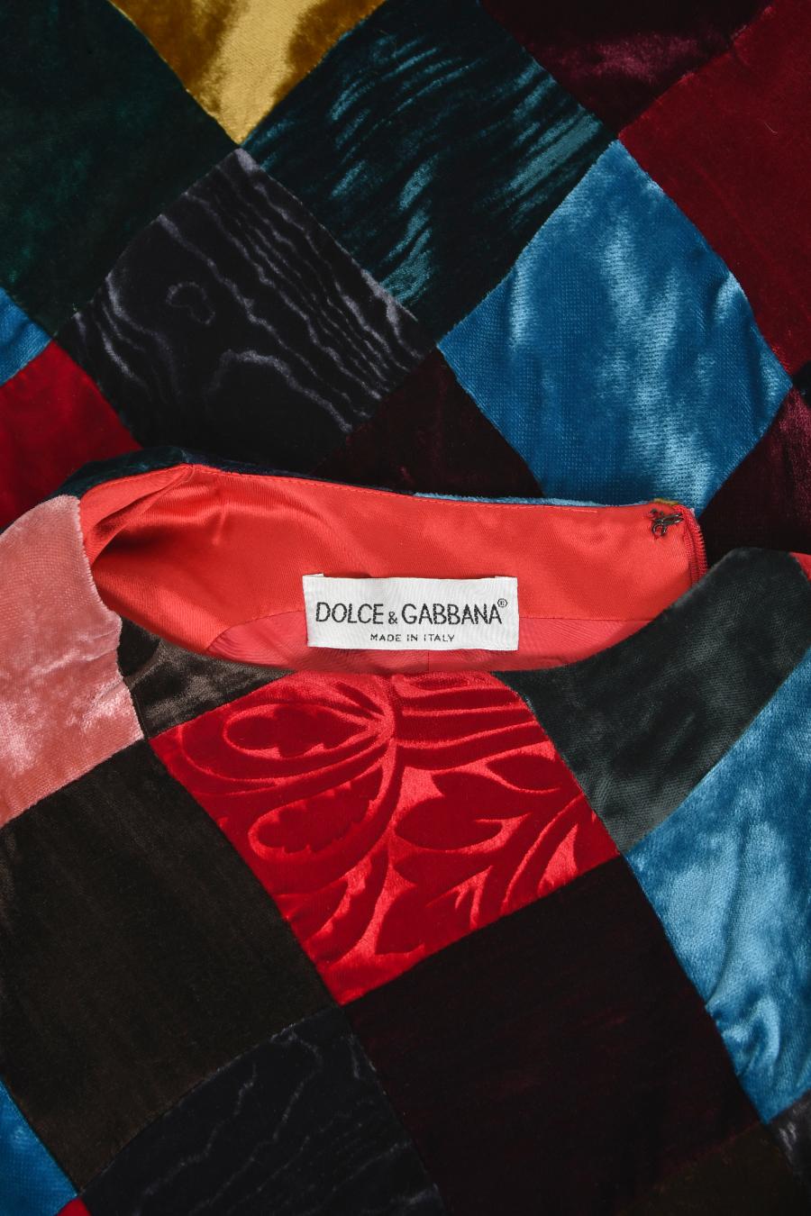 1994 Dolce & Gabbana Editorial Runway Multi-Color Patchwork Velvet Bias Cut Gown For Sale 12
