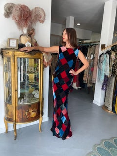 1994 Dolce & Gabbana Editorial Runway Multi-Color Patchwork Velvet Bias Cut Gown