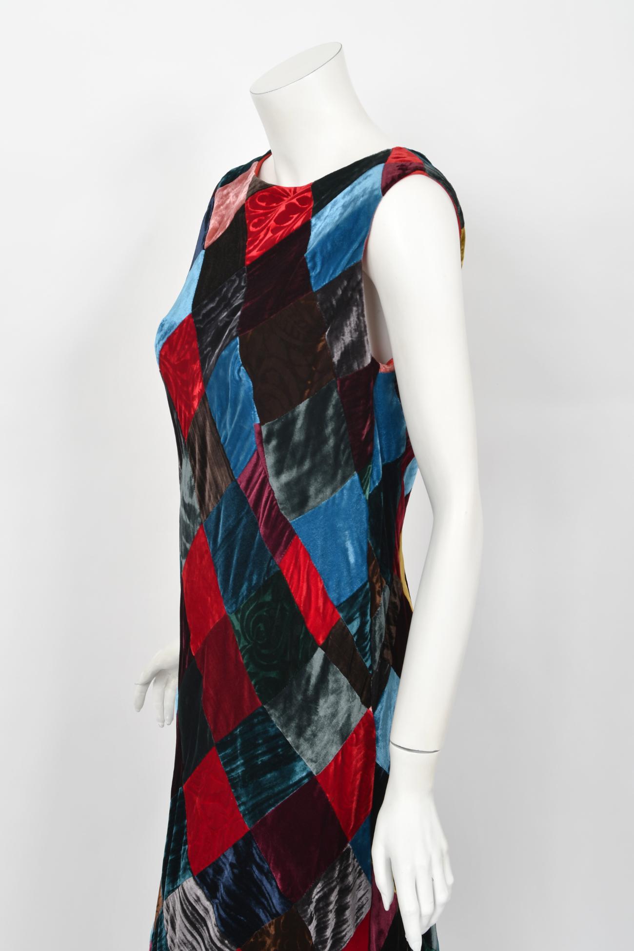 1994 Dolce & Gabbana Editorial Runway Multi-Color Patchwork Velvet Bias Cut Gown For Sale 6
