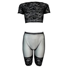 Vintage 1994 Gianni Versace Sheer Black Lace Crop Top & High Waist Shorts