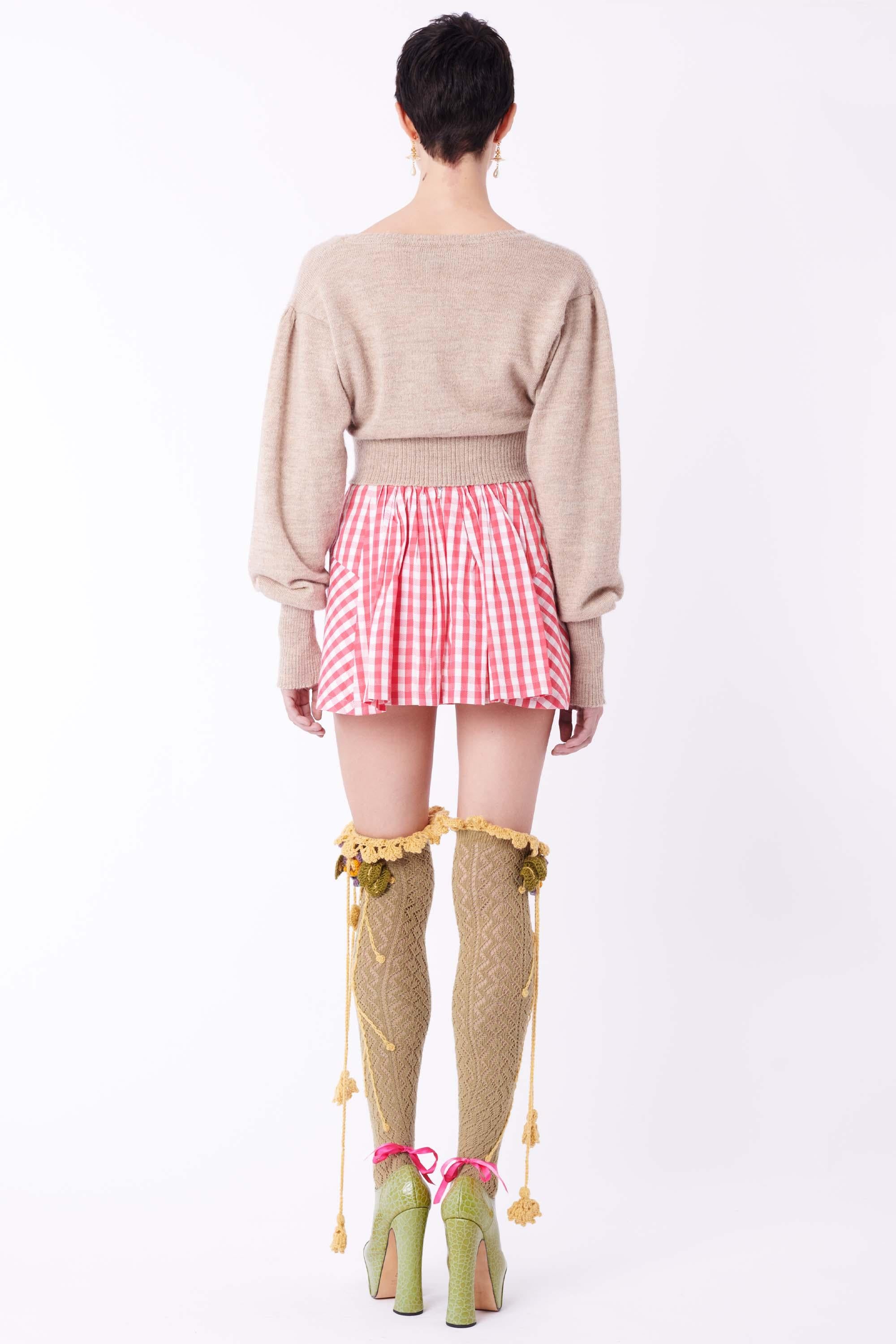 Vintage 1994 Gingham Pink Mini Skirt In Excellent Condition For Sale In London, GB