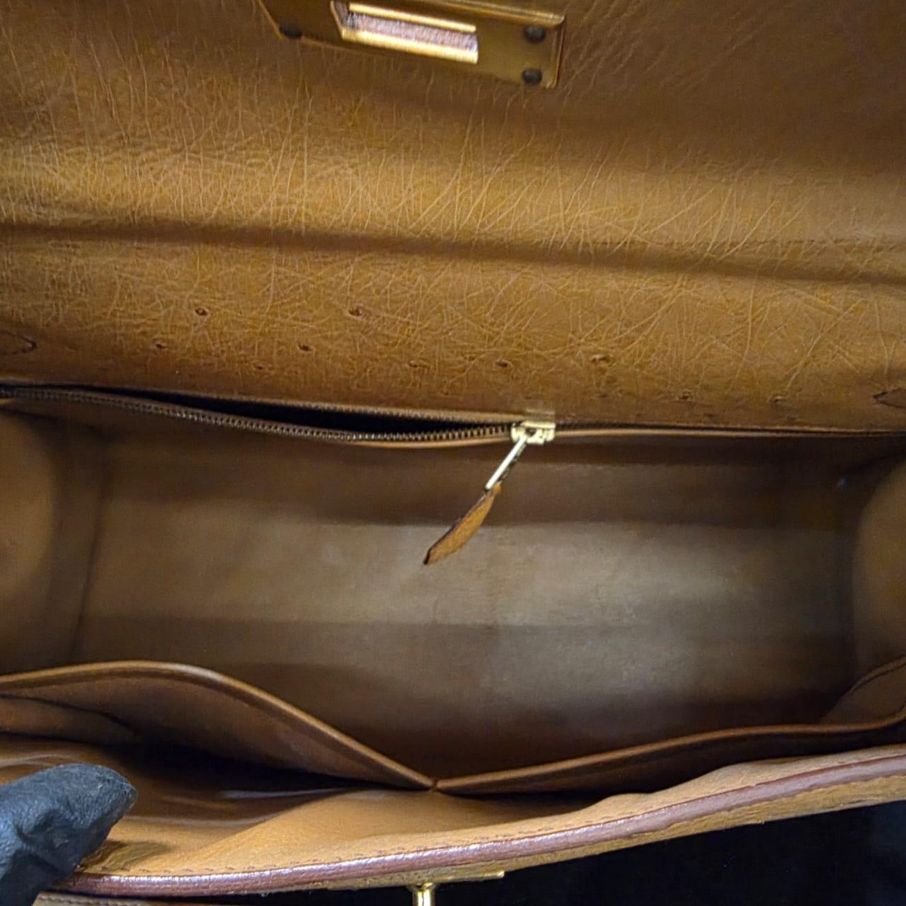 Vintage 1994 Hermes Bolso Kelly 32 Avestruz Castaño en venta 2