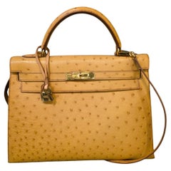 Vintage 1994 Hermes Chestnut Kelly 32 Ostrich Bag
