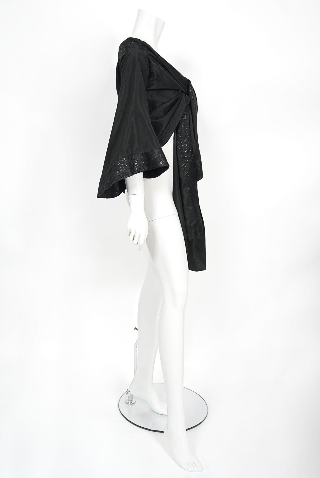 Vintage 1994 John Galliano Silk & Metallic Lace Cropped Kimono-Style Wrap Jacket For Sale 5