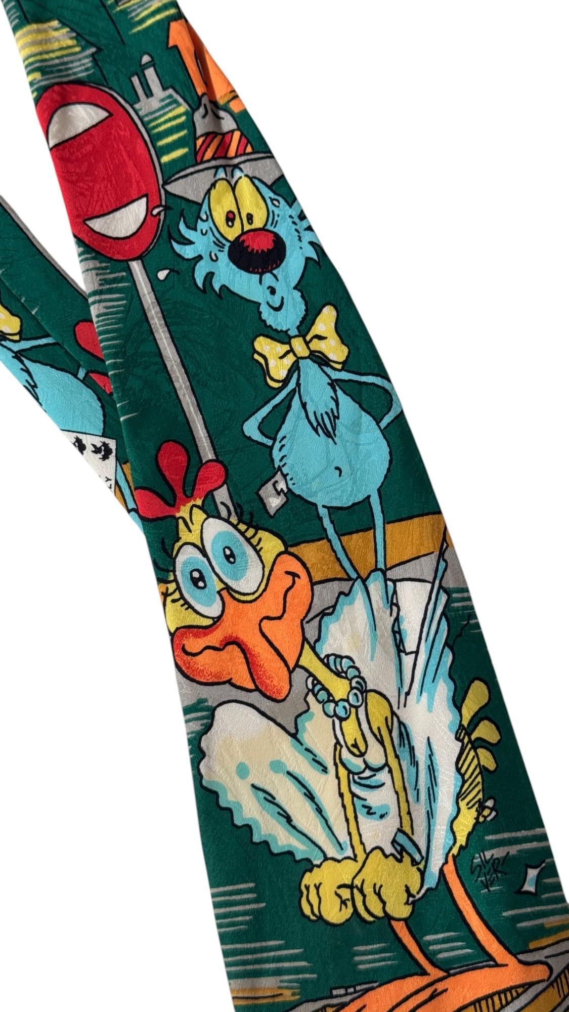 Black Vintage 1994 Lupo Alberto Silk Tie – Italian Pop Culture by Silver in vendita