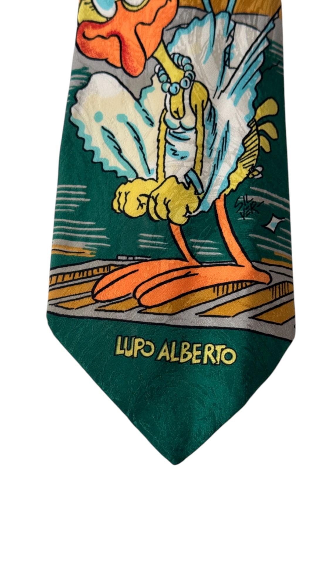 Vintage 1994 Lupo Alberto Silk Tie – Italian Pop Culture by Silver in vendita 2
