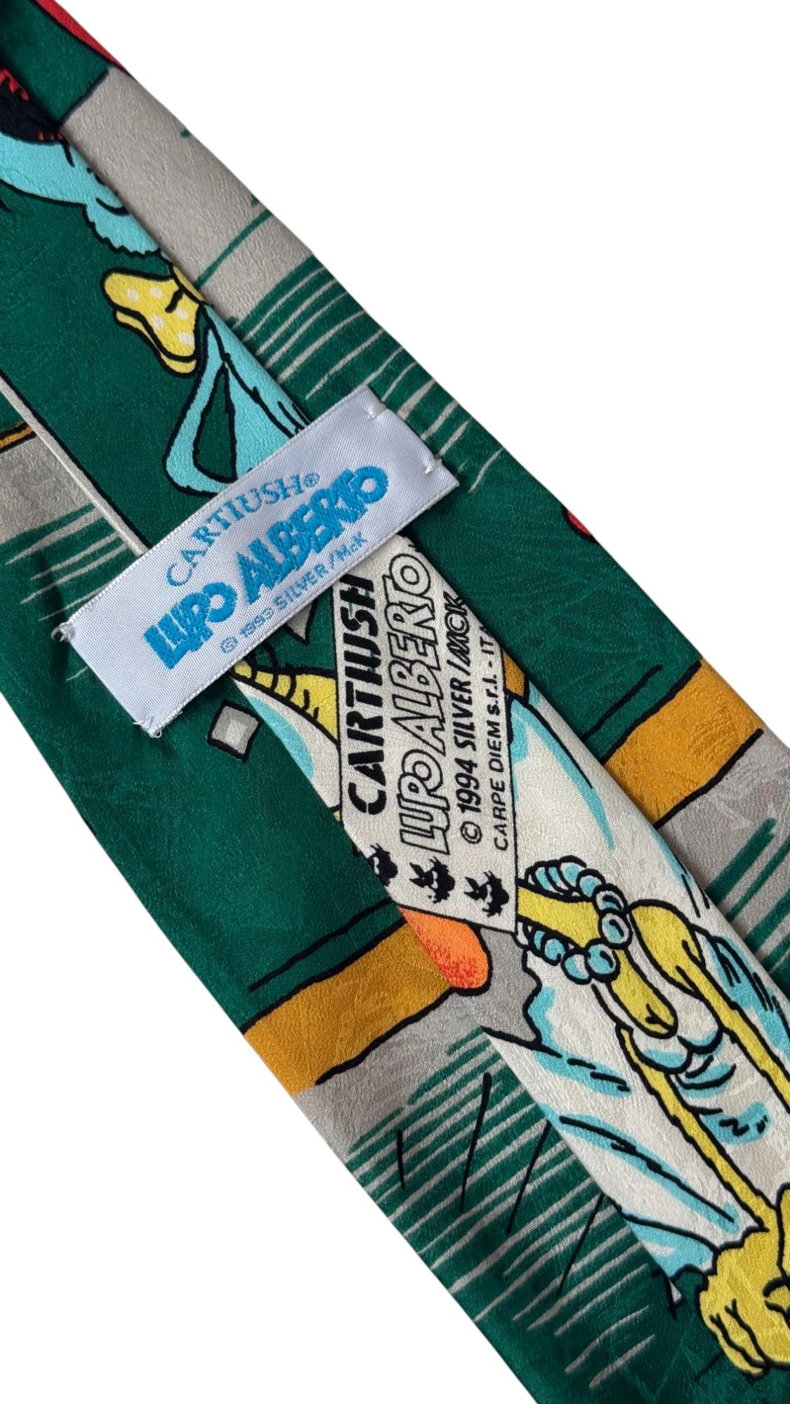 Vintage 1994 Lupo Alberto Silk Tie – Italian Pop Culture by Silver in vendita 3